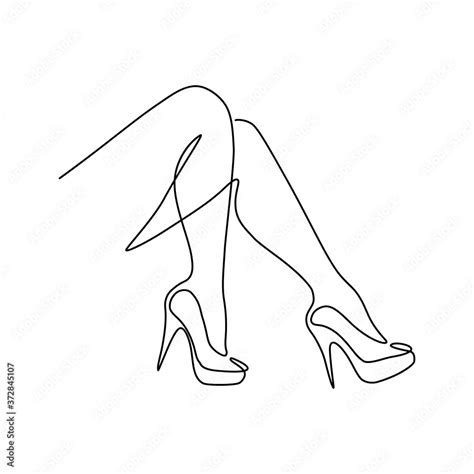Pretty Women Legs On High Heels In Continuous Line Art Drawing Style Minimalist Black Linear