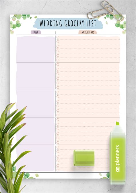 Download Printable Wedding Grocery List Template - Floral PDF