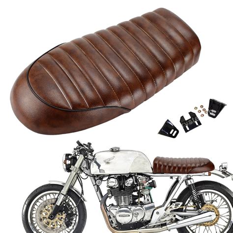 Black Motorcycle Cafe Racer Seat Scrambler Vintage Flat Saddle Flat Pan