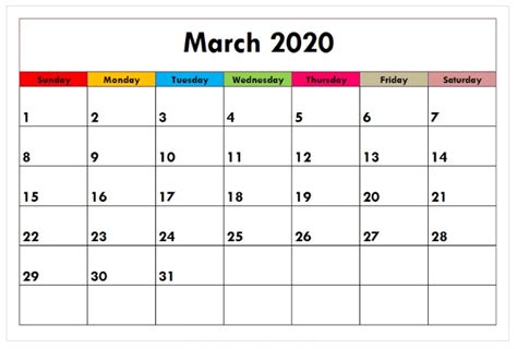 March 2020 Monthly Calendar Download And Print Free Printable Calendar