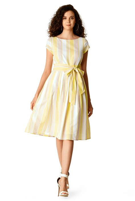 Shop Sunshine Stripe Cotton Sash Tie Dress Eshakti
