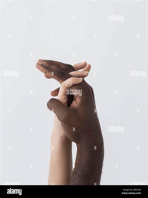 Black White Hands Holding Sideways Stock Photo Alamy