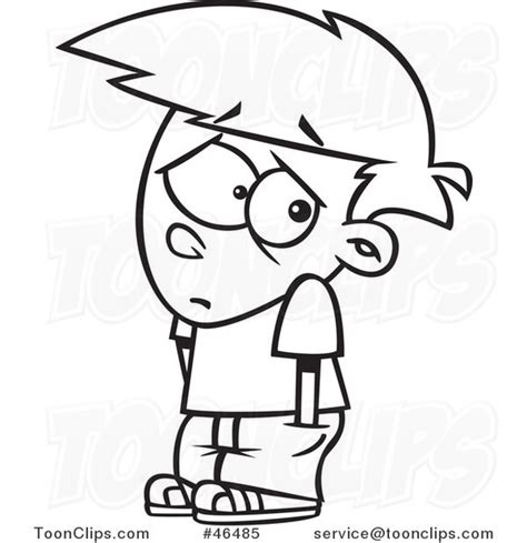 Cartoon Black And White Sad Rejected Boy 46485 By Ron Leishman
