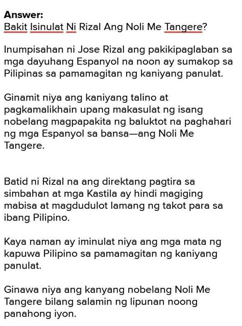 Bakit Isinulat Ni Rizal Ang Noli Me Tangere Lahat Ng Uri Ng Mga Aralin