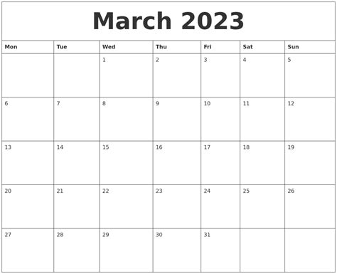 March 2023 Calendar Printables