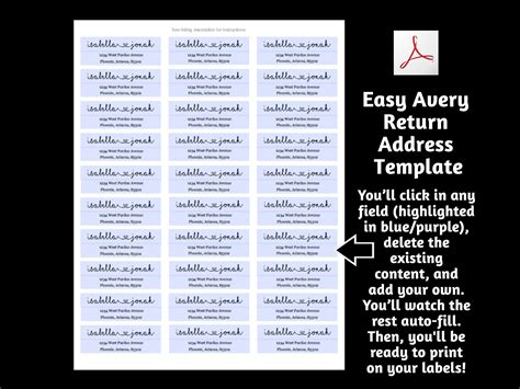 Return Address Label Template Printable Avery 1 X 2 58 And 23 Etsy