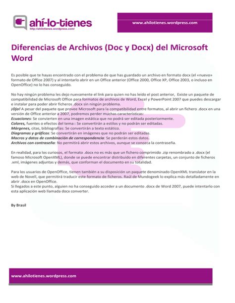 Diferencias De Archivos Doc Y Docx Del Microsoft