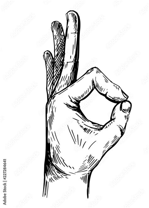 Ok Sign Hand Gesture Sketch Illustration Converted To Vector Stock
