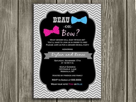 Bow Or Beau Gender Reveal Party Invitation Free Thank You Card