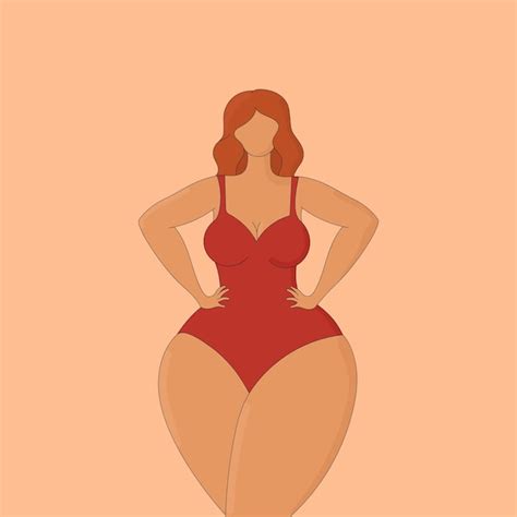 Premium Vector Abstract Faceless Curvy Female In A Red Swimsuit Body Positive And Female Beauty
