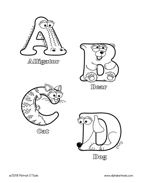 Printable Coloring Pages: Uppercase Letters & Animals | Alphabetimals