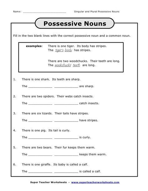 This lesson is most appropriate for first grade students. Name: ____________________________ Singular and Plural Possessive Nouns Possessive NounsFill i ...
