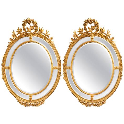 Pair Of Oval French 19th C Antique Giltwood Mirrors For Sale At 1stdibs