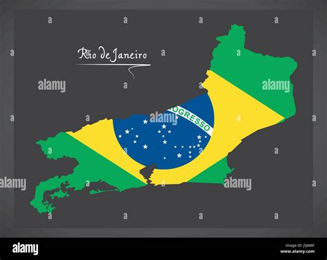 Rio De Janeiro Map With Brazilian National Flag Illustration Stock