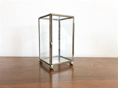 Upright Glass Box Glass Brass Curio Box Vertical Glass Display Case W Door Lidded Glass