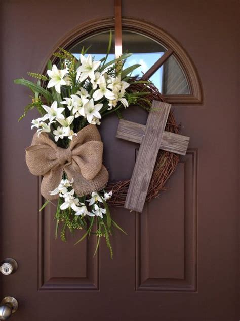 Easter Wreath With Cross He Is Risen Easter Wreath Rustic Grapevine