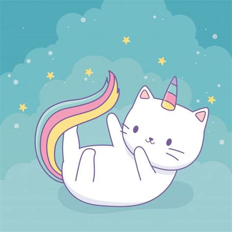 Cute Cat With Rainbow Tail Kawaii Character Arte Fofa Desenhos De