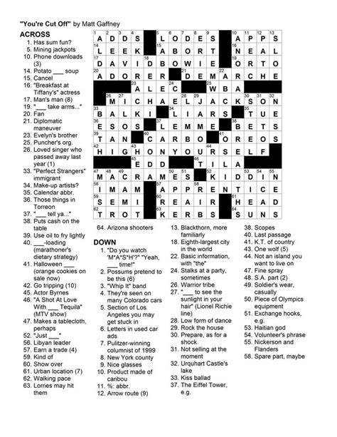 The words run the gamut click on a line to get the clues for that word, including word count, known letters, and a nice hint. Matt Gaffney's Weekly Crossword Contest: MGWCC #126 ...