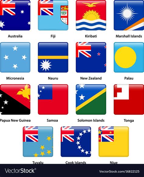 Set Of All Flags Of The Countries Of Oceania Vector Image