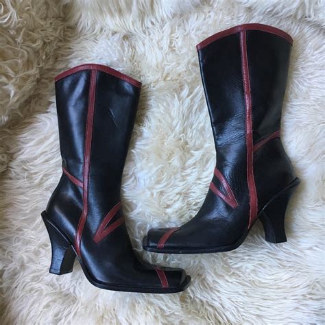 Vintage 90s Square Toe Chunky Heel Boots Y2k Boots 40 95 Etsy