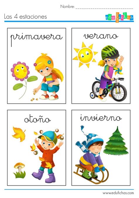 Ficha De Las 4 Estaciones En Español Fichas De Vocabulario Para Niños