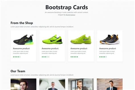 Bootstrap 4 cards replace the panels, wells and thumbnails from bootstrap 3. Bootstrap 4 card variants - product, profile, team member ...