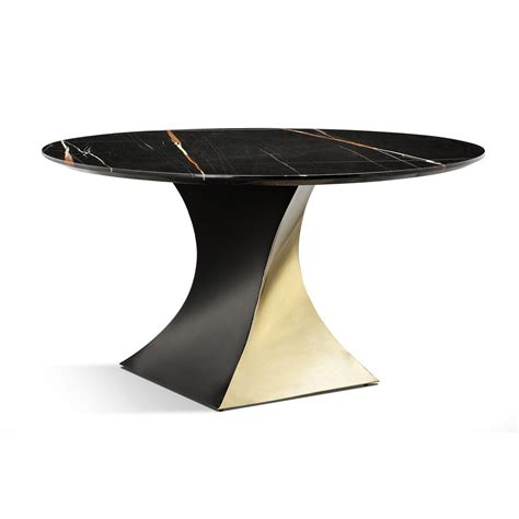 Stunning gold metal accent side table to complement in a luxe finish. Modern Crocus Marble Pedestal Dining Table — France & Son ...
