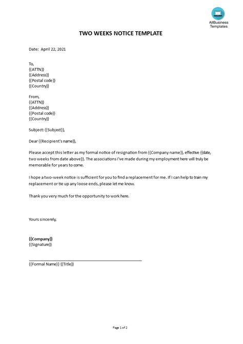How To Write A Two Week Notice Letter For