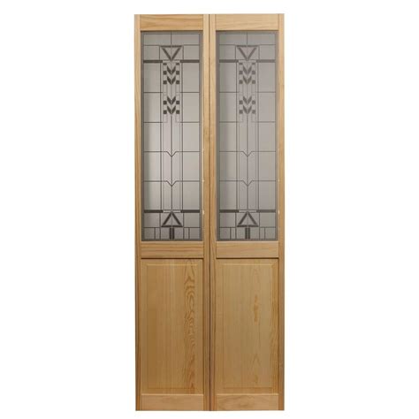 Pinecroft 30 In X 80 In Deco Glass Over Raised Panel Pine Interior Bi Fold Door 874126 The