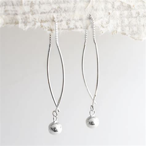 Sterling Silver Bow And Ball Pull Through Chain Earrings Martha
