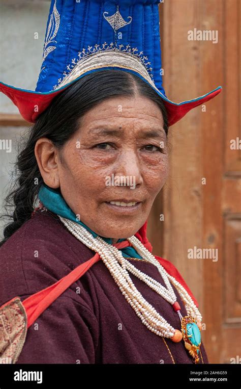 Portrait Of A Ladakhi Woman In Traditional Attire During Ladakhi