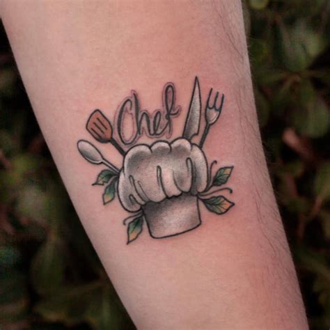 Chef Hat With Knife And Fork With Spoon Tattoo