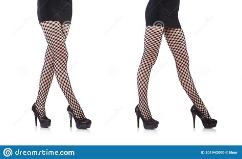 Woman In Fishnet Stockings Isolated On White Stock Photo Image Of