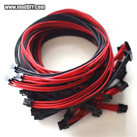 Premium Single Sleeved Power Supply Modular Cables Set Black And Red