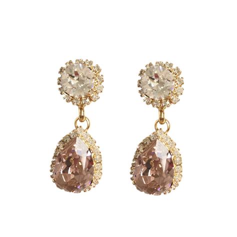 Bespoke Swarovski Chandelier Drop Earrings In Blush Pink And Gold