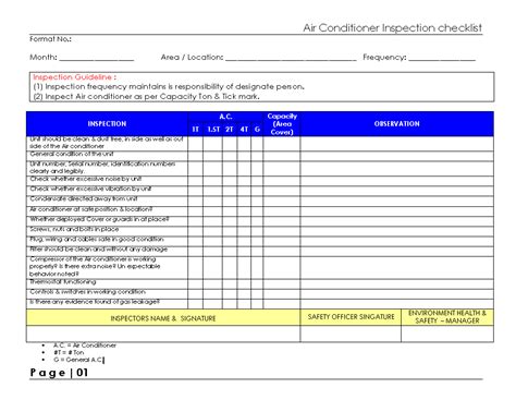 Air Conditioner Inspection Checklist