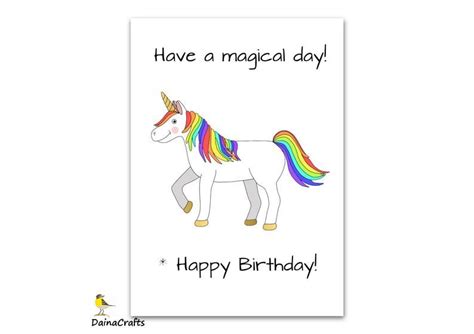 Unicorn Happy Birthday Greeting Card Cute Unicorn Etsy Funny Happy