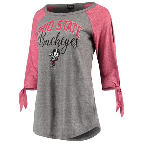 Women S Gray Ohio State Buckeyes Out N About Tie Tri Blend Raglan 3 4 Sleeve T Shirt Gameday