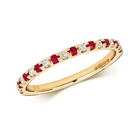 9ct Yellow Gold Round Ruby And Diamond Eternity Ring Half Eternity Ring