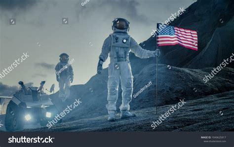 Astronaut On Moon By The American Flag