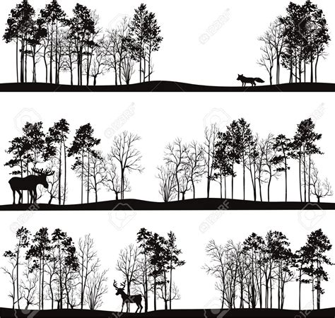 Set Of Different Landscapes With Pine Trees And Wild Animals