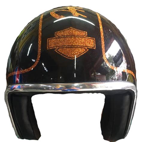 Airbrush Painted Custom Motorcycle Half Helmet With Brown Harley