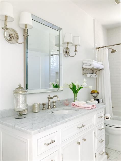 These baths are often unbound by the constraints of other rooms, since they tend to stand alone in hallways or near guest bedrooms (which also present opportunities for bold design choices). Guest Bathroom Renovation Reveal - KristyWicks.com