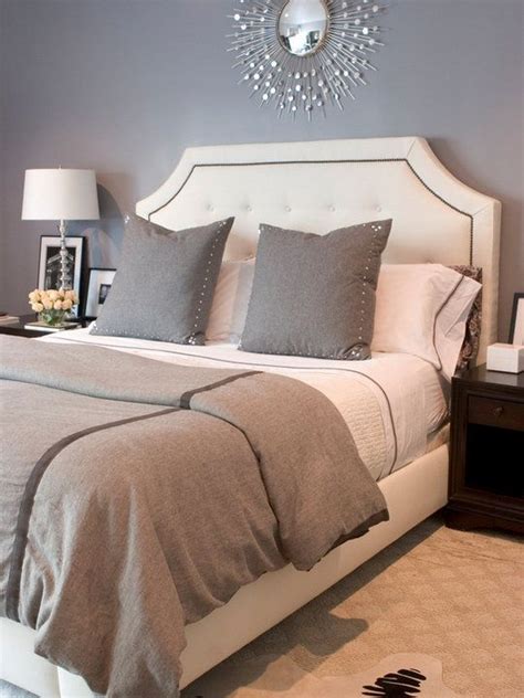 Love This Grey Wall Color With The White Tufted Headboard And Drum