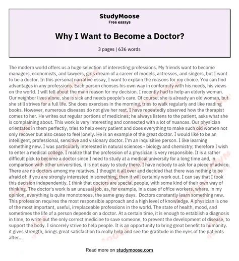 Why I Want To Become A Doctor Free Essay Example