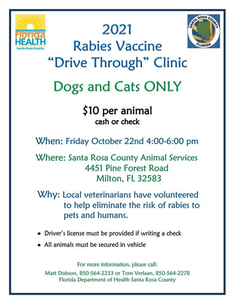 Rabies Vaccination Clinic Florida Department Of Health In Santa Rosa