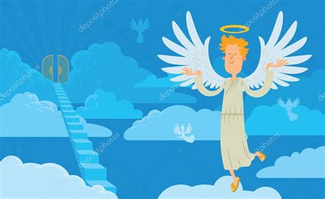 Angel With Blonde Curly Hair On A Heaven Background Stock Vector Image