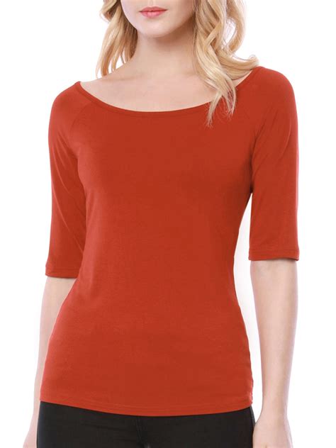 Unique Bargains Women S Slim Fit Pullover Half Sleeves Scoop Neck T Shirt Walmart Com