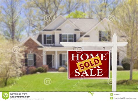 Sold Home For Sale Real Estate Sign And House Stock Photos