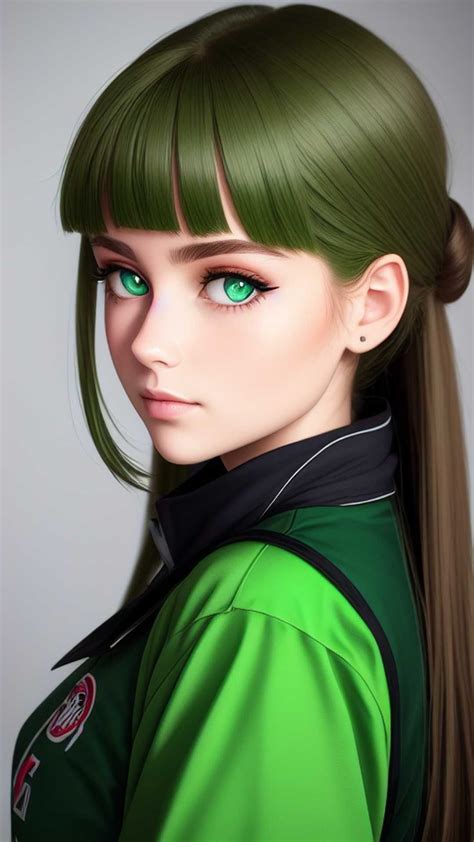 Девушка с зелёными глазами и зелёными волосами kawaii anime girl manga anime girl anime art